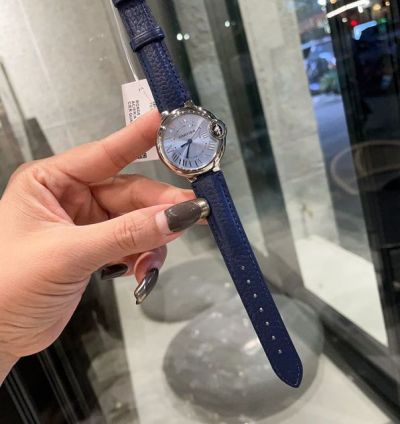 Cartier Swiss Quartz Movement 33MM Fisheye Glass Light Blue Dial Smooth Bezel Women Watch